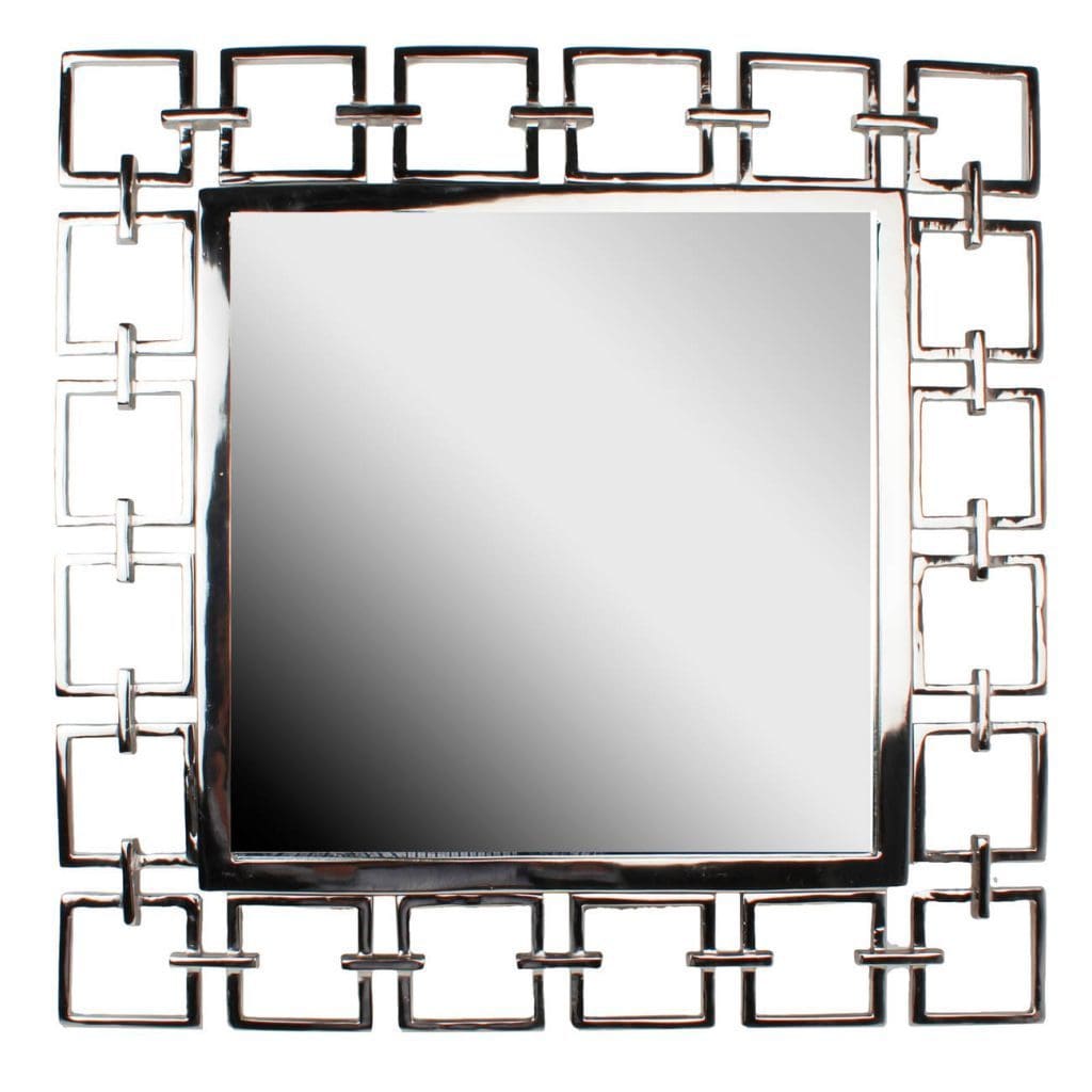 Modern Style Metal Openwork Square Framed Mirror, Silver By Casagear Home
