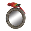 Round Wooden Framed Mirror with Parrot Sculpture Top, Multicolor By Casagear Home