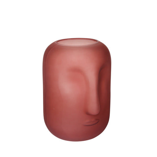 Contemporary Frosted Glass Face Sculpture Vase, Pink By Casagear Home