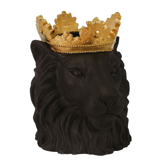 15" Lion Face with Crown Figurine, Gold and Black By Casagear Home