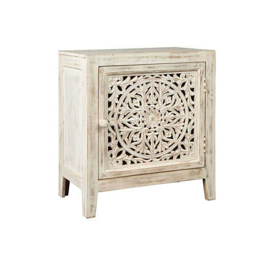 Carved Single Door Accent Cabinet, Antique White By Casagear Home