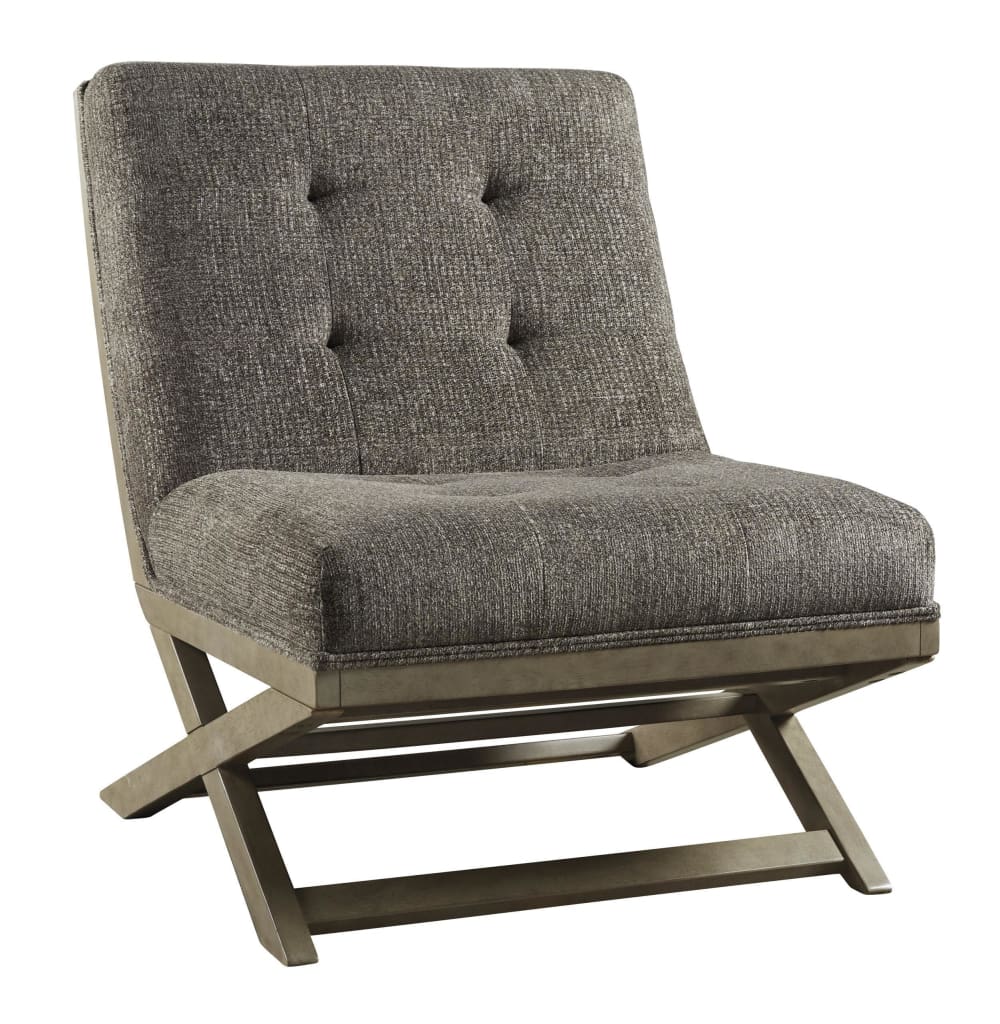 Tufted Upholstered X-Base Accent Chair, Brown and Gray By Casagear Home