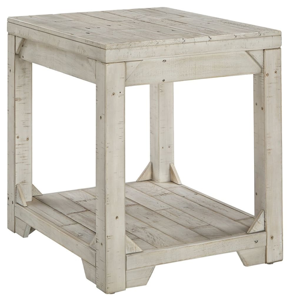 Plank Style End Table with Bottom Shelf, White By Casagear Home