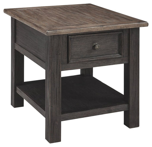 1 Drawer End Table with Bottom Shelf, Brown and Black By Casagear Home