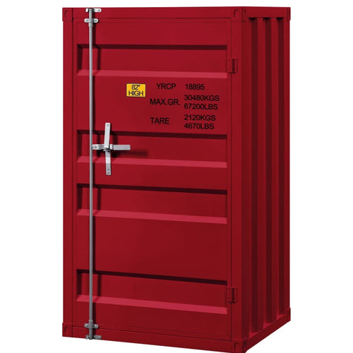 Chest | Industrial Style | Metal Base | Single Door | Slated Pattern | Red