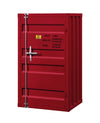 Chest | Industrial Style | Metal Base | Single Door | Slated Pattern | Red