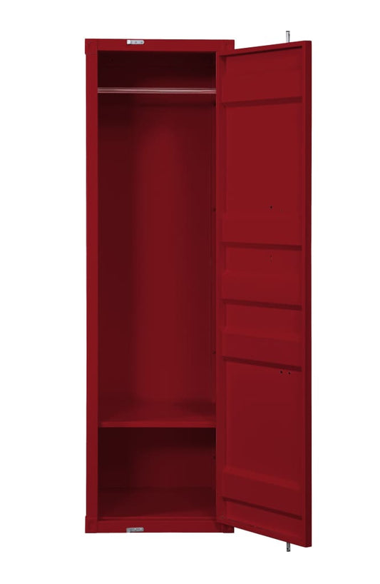 Single Door Wardrobe with Double Storage Compartment and Cremone Bolt, Red - BM207431 By Casagear Home