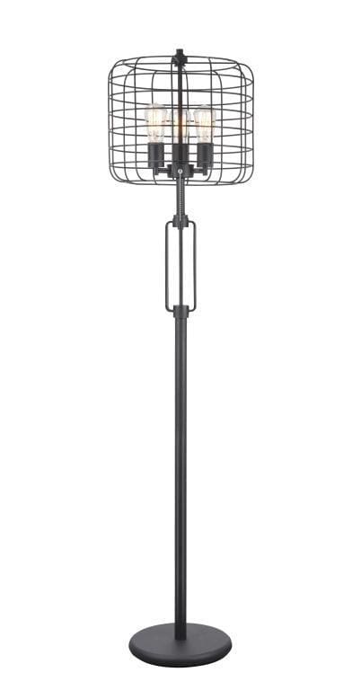 Metal Base Caged Shade Lamp with Open Design and Circular Base, Black - BM207453 By Casagear Home