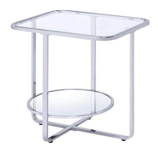 Contemporary Metal End Table with Open Bottom Shelf, Silver and Clear - BM207515 By Casagear Home