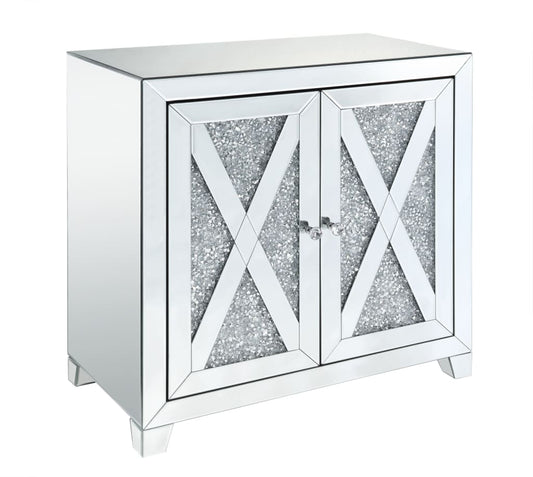 Storage Cabinet with Mirror Trim and X Shape Design, Silver By Casagear Home
