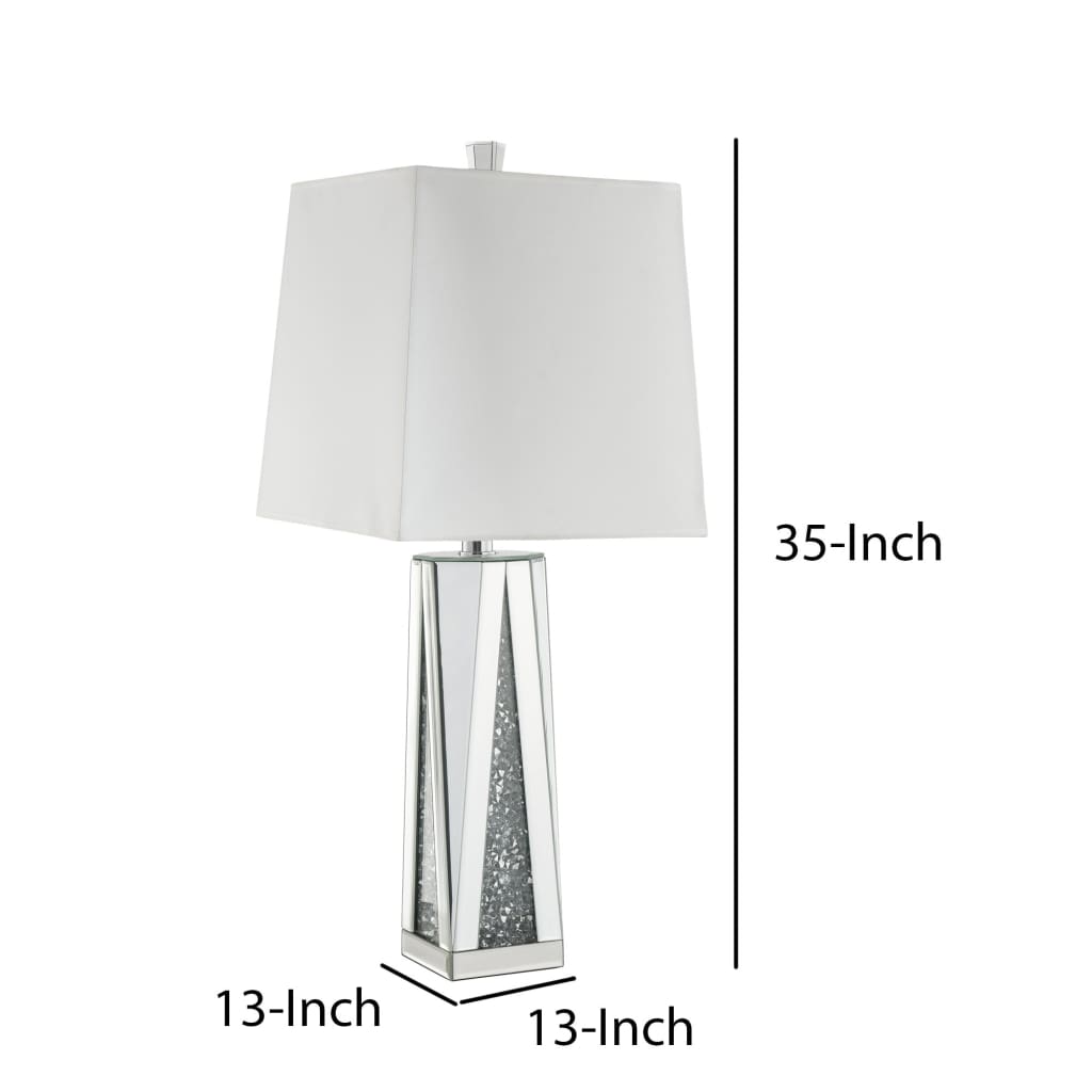 Contemporary Square Table Lamp with Faux Diamond Inlays White and Clear - BM207535 By Casagear Home BM207535