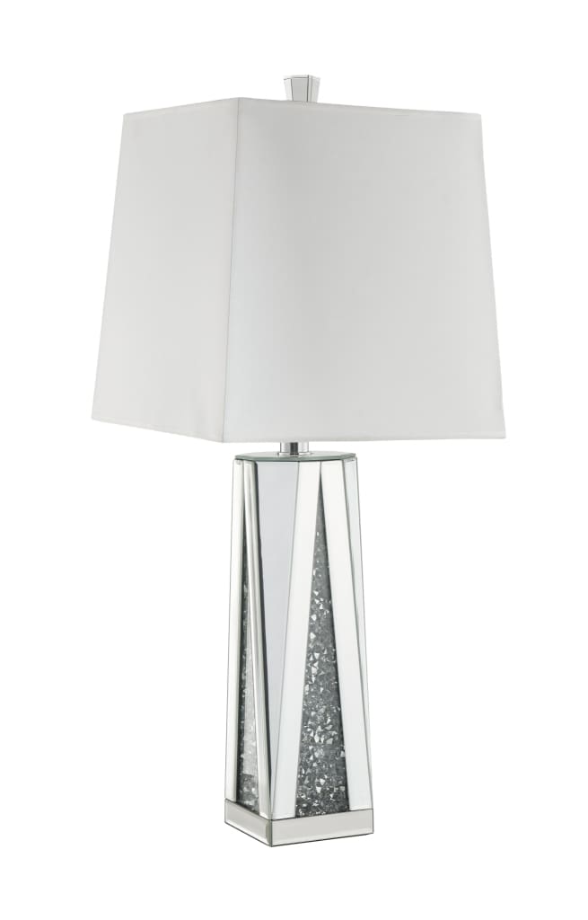 Contemporary Square Table Lamp with Faux Diamond Inlays, White and Clear - BM207535 By Casagear Home