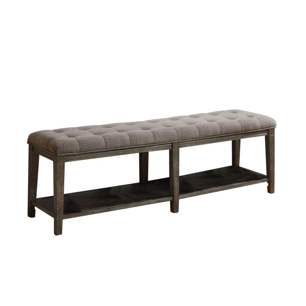 59" Tufted Upholstered Bench with Bottom Shelf, Gray By Casagear Home
