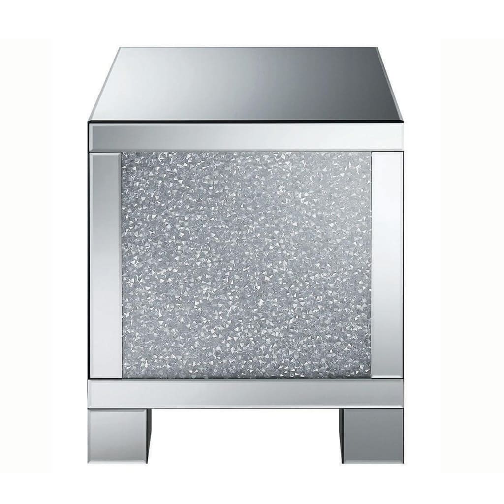 Wooden End Table with Infused Crystals on Mirrored Panel Silver and Clear - BM208170 By Casagear Home BM208170
