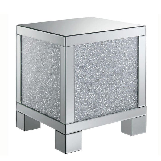 End Table | Infused Crystals | Mirrored Panel | 22" | Silver & Clear