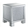 Wooden End Table with Infused Crystals on Mirrored Panel, Silver and Clear - BM208170 By Casagear Home