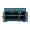Wooden Media Unit with 2 Drawers and 3 Doors with X Motif Details Blue By Casagear Home BM208493