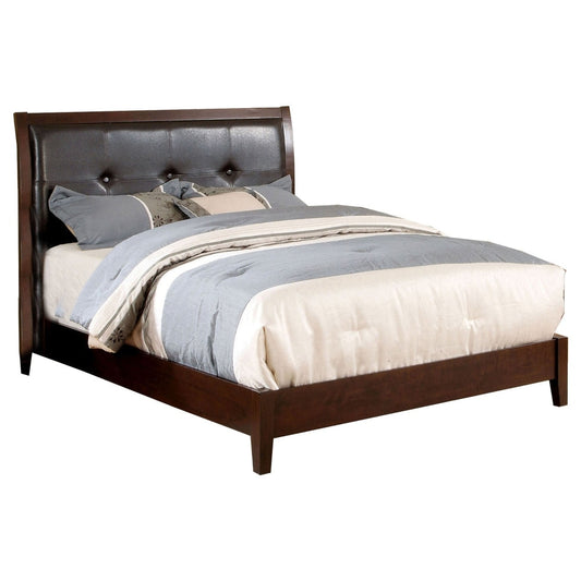 Full Size Platform Bed, Vegan Faux Leather, Button Tufted Headboard, Brown By Casagear Home