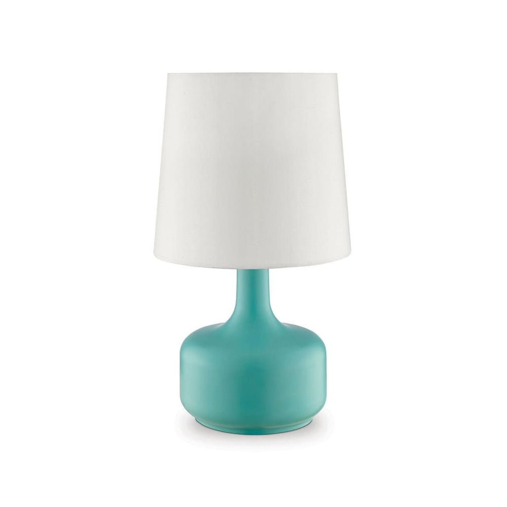 Table Lamp | Pot Belly Base | Touch Light | 13" | White & Sky Blue