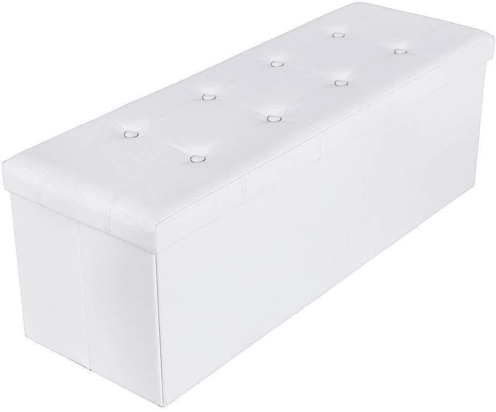 43" Tufted Upholstered Foldable Storage Ottoman Bench, White By Casagear Home