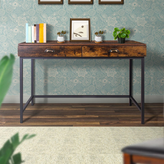 47" 2-Drawer Industrial Grained Wooden Computer Desk By Casagear Home