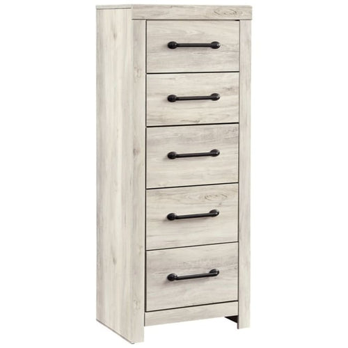 Chest | 5 Drawer | Grained Wood | Bar Pull Handles | Distressed White