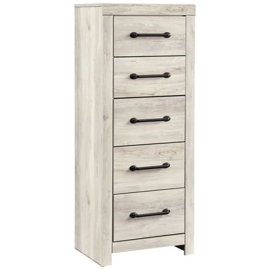 Chest | 5 Drawer | Grained Wood | Bar Pull Handles | Distressed White