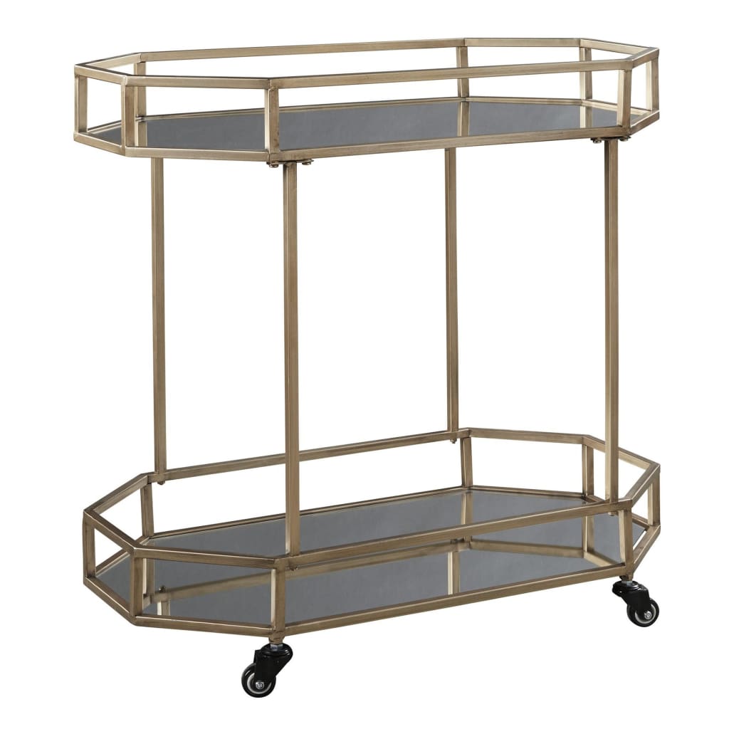 30" Octagonal Mirror Top Metal Bar Cart, Silver and Gold By Casagear Home