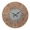 Wall Clock | Round Wood Frame | Metal Accents | Brown & Gray