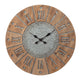 Wall Clock | Round Wood Frame | Metal Accents | Brown & Gray