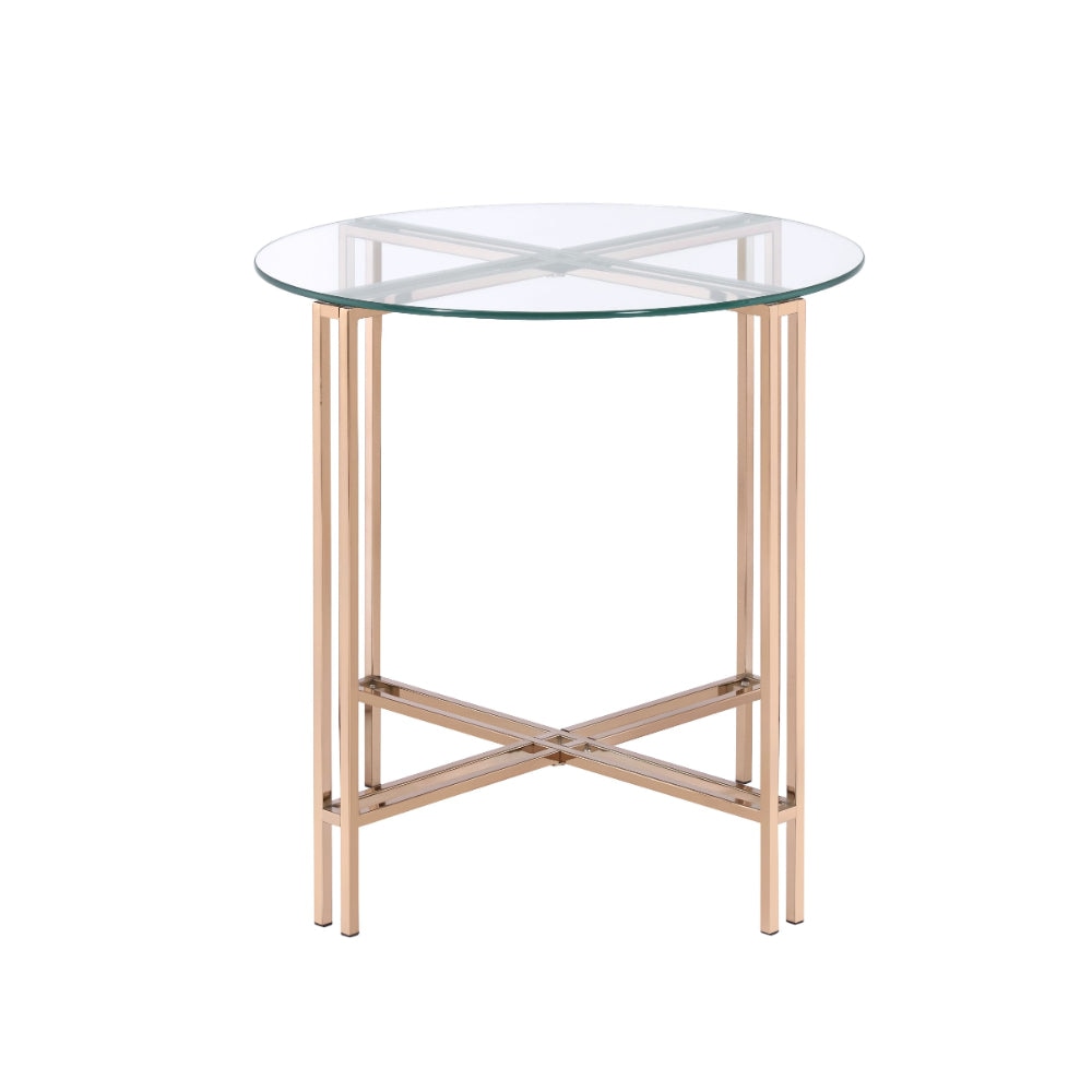 23 Round Metal X-Base Glass Top End Table Gold By Casagear Home - BM209588 BM209588