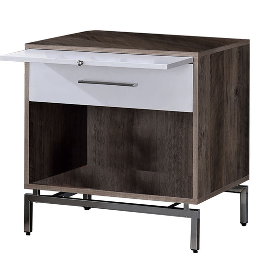 Wooden Accent Table with Open Storage and Pull Out Tray, Brown and White By Casagear Home