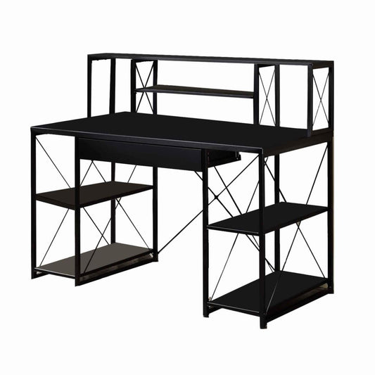 47" 1-Drawer 4-Shelf Desk With Bookcase Hutch, Black By Casagear Home