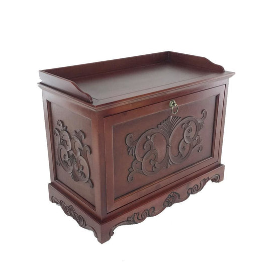 Shoe Cabinet | Engraved Wood Frame | Drop Down | Brown