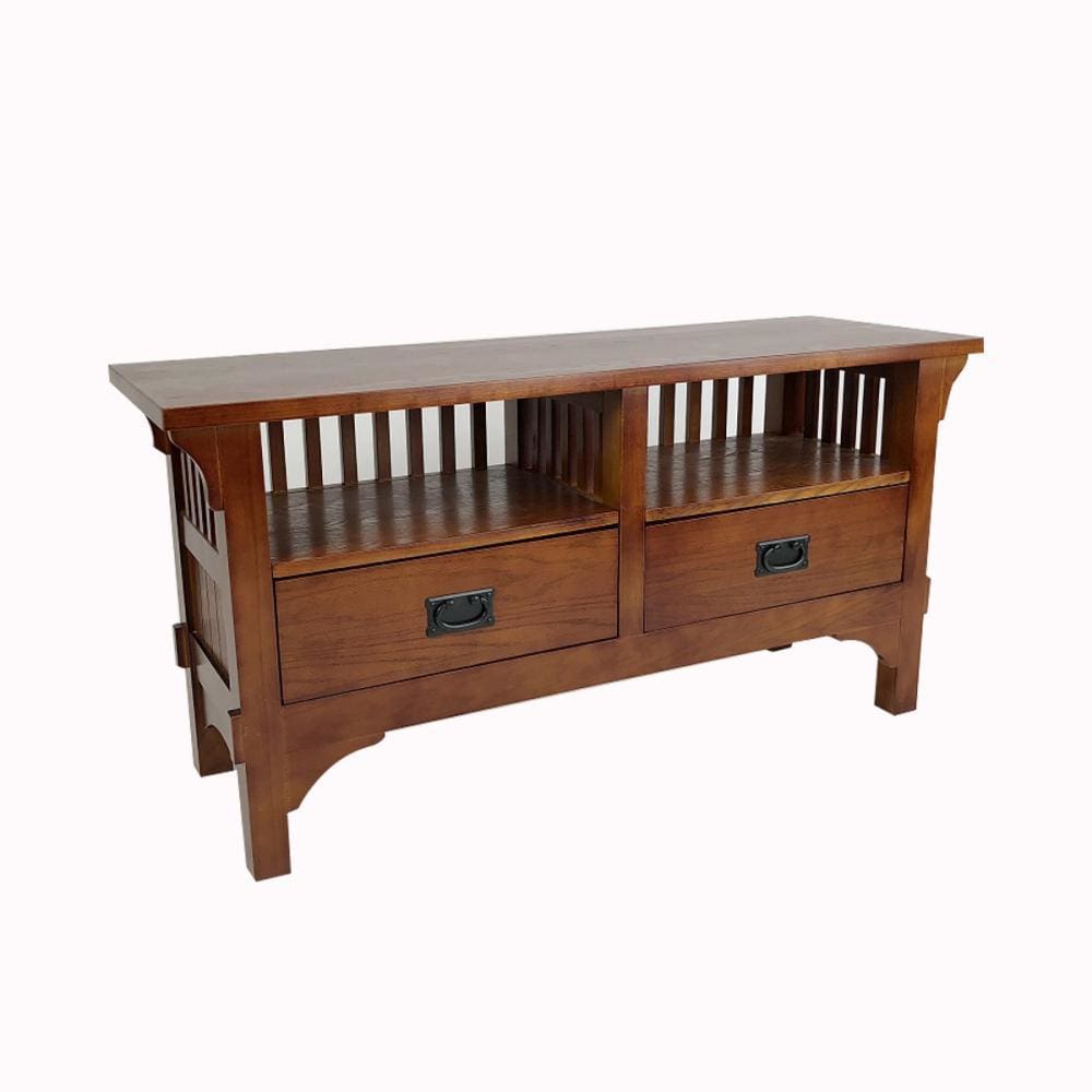 TV Stand | Wood | 2 Shelves | Slatted Back | Oak Brown