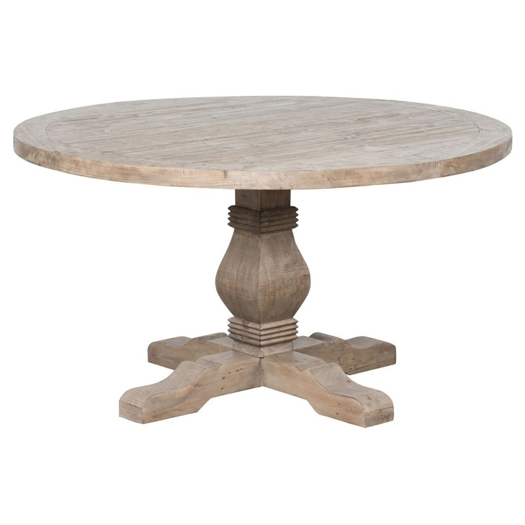 Dining Table | Round | Reclaimed Wood | Trestle Base | Weathered Brown