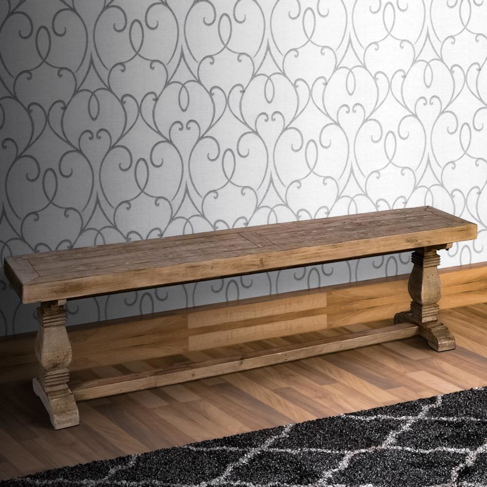 Rectangular Reclaimed Wood Bench with Trestle Base, Weathered Brown By Casagear Home
