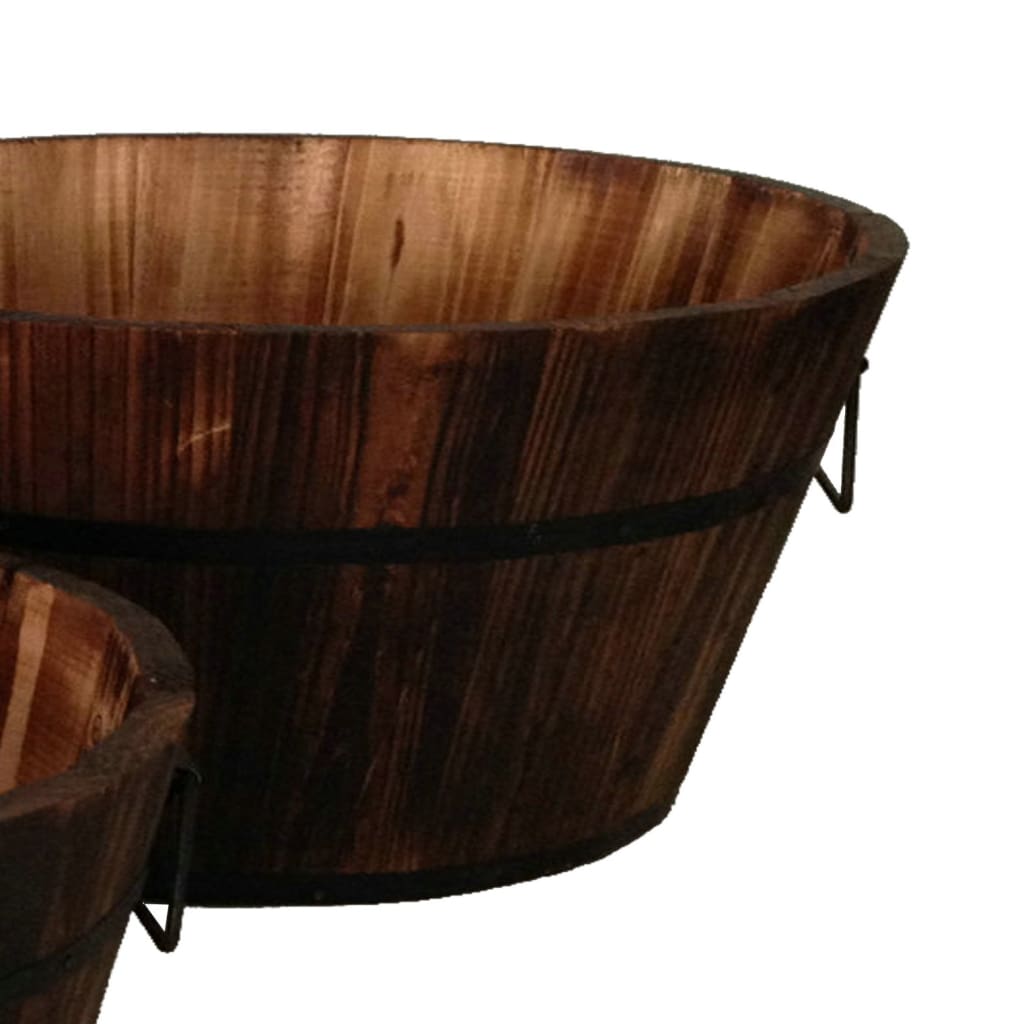 Round Wooden Plank Style Planter with Handle Set of 3 Brown By Casagear Home BM210386