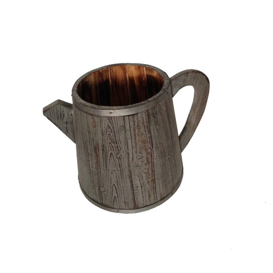 Kettle Shaped Wooden Garden Pot with Handle, Gray By Casagear Home