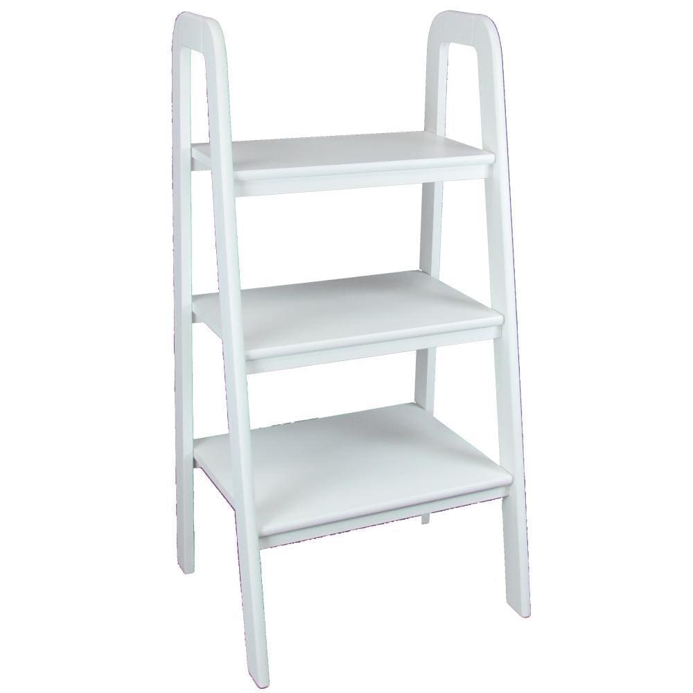 44" 3 Tier Wooden Open Design Storage Shelf Ladder, White By Casagear Home
