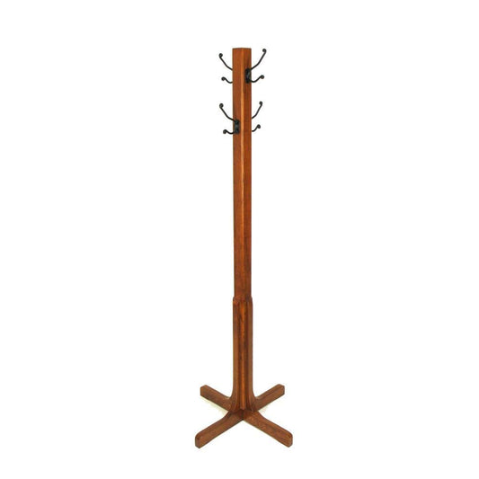 70" 4-Dual Hook Wooden Coat Stand with X Base, Oak Brown By Casagear Home