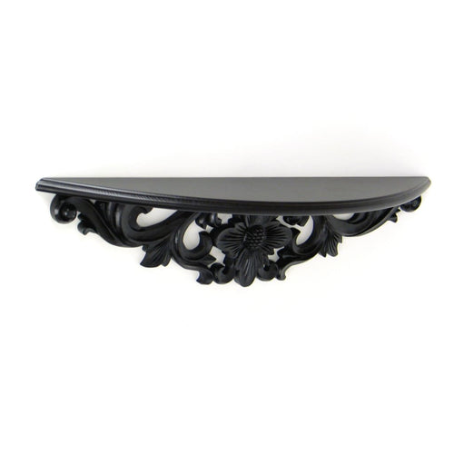 Wall Shelf | Hand Carved Moonbay | Floral Design | Black