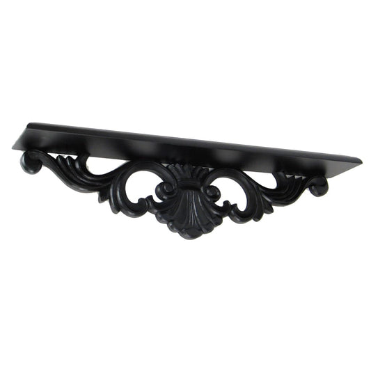 Wall Shelf | Hand Carved | Floral Design Display | Black