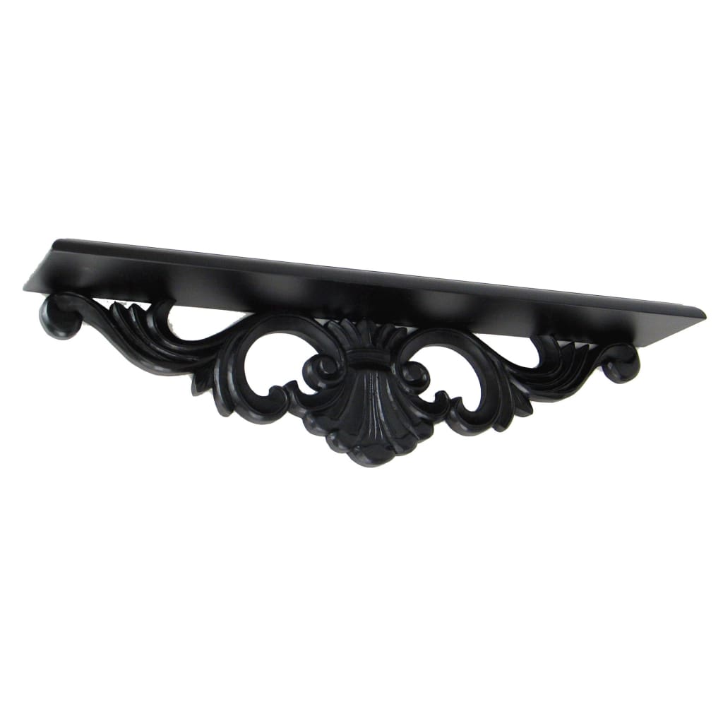 Wall Shelf | Hand Carved | Floral Design Display | Black