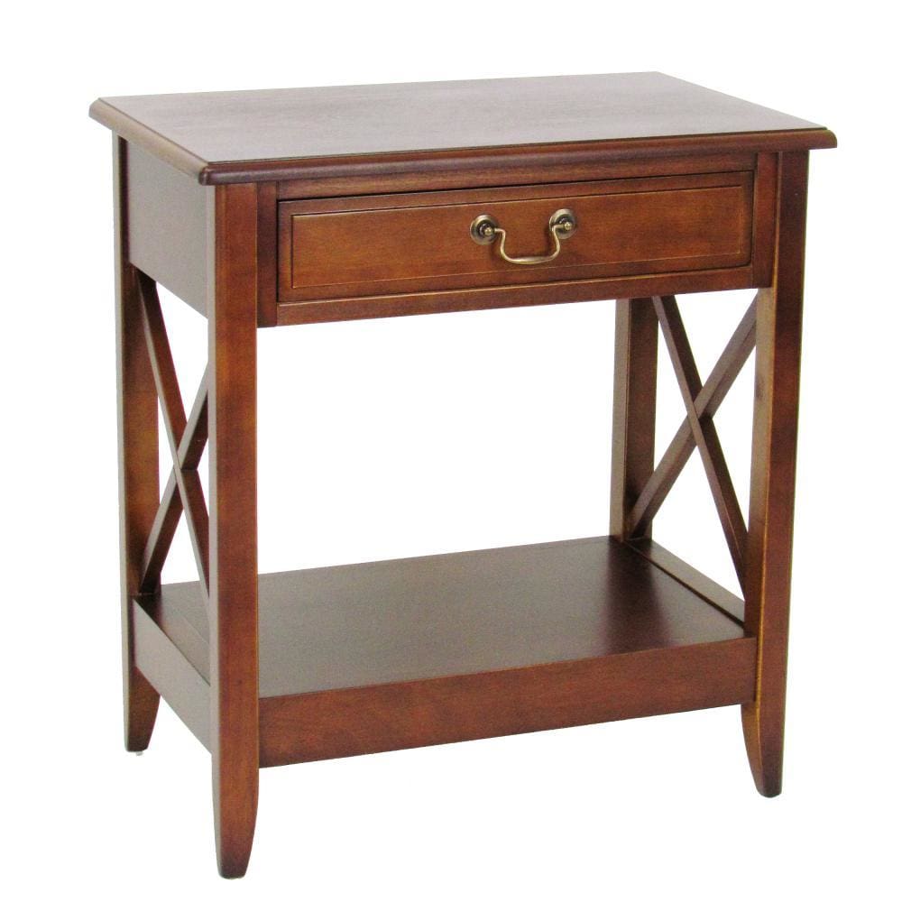 25" 1-Drawer Wooden Nightstand with X Shape Sides, Brown By Casagear Home