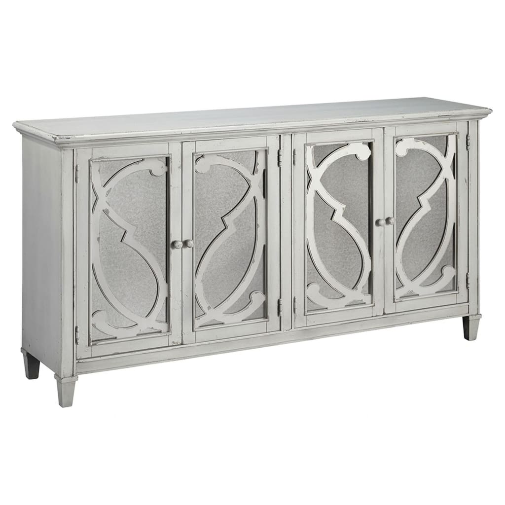 4 Panel Door Cabinet with Fluted Detail, Antique White By Casagear Home
