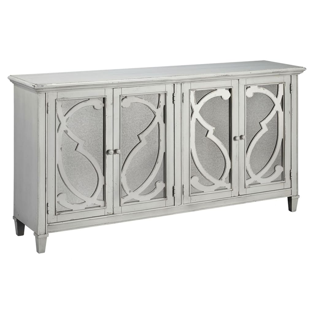 Ashley 4 Panel Door Cabinet with Fluted Detail, Antique White
