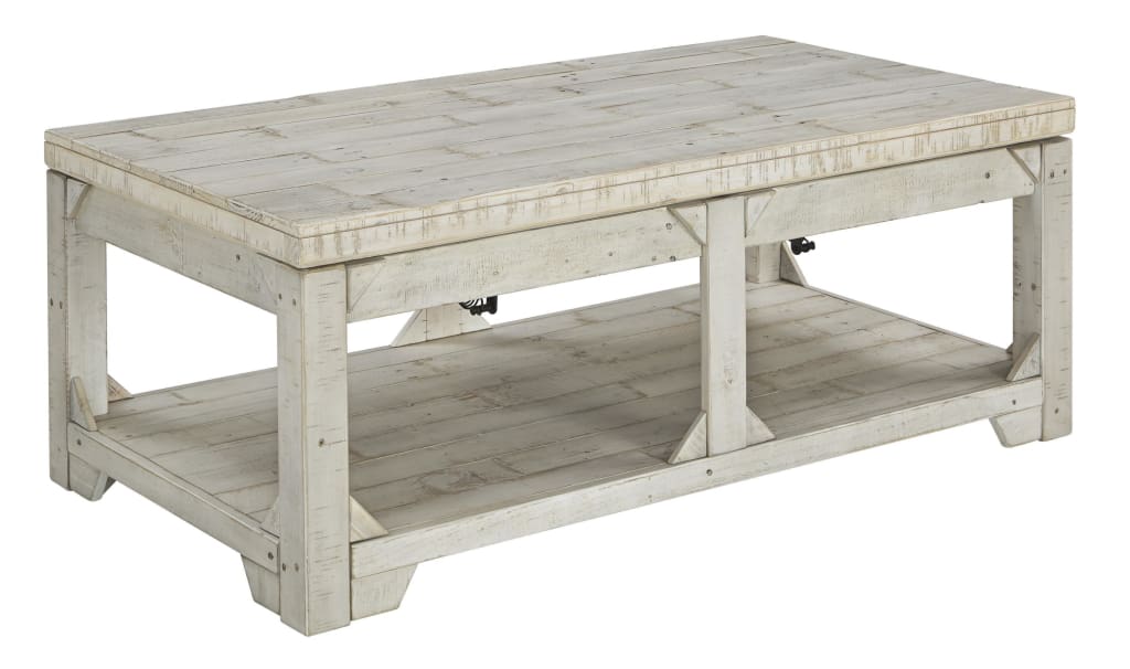 48 Inch Farmhouse Style Lift Top Coffee Table, Open Bottom Shelf, White By Casagear Home