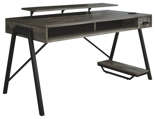 LED Back Light Wooden Gaming Desk with Can Cooler and USB Port, Taupe Gray By Casagear Home