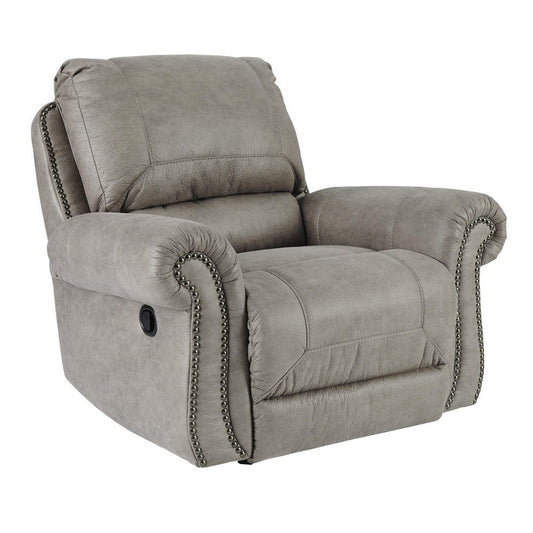 43 Inch Fabric Upholstered Rocker Recliner, Rolled Armrests, Light Gray By Casagear Home